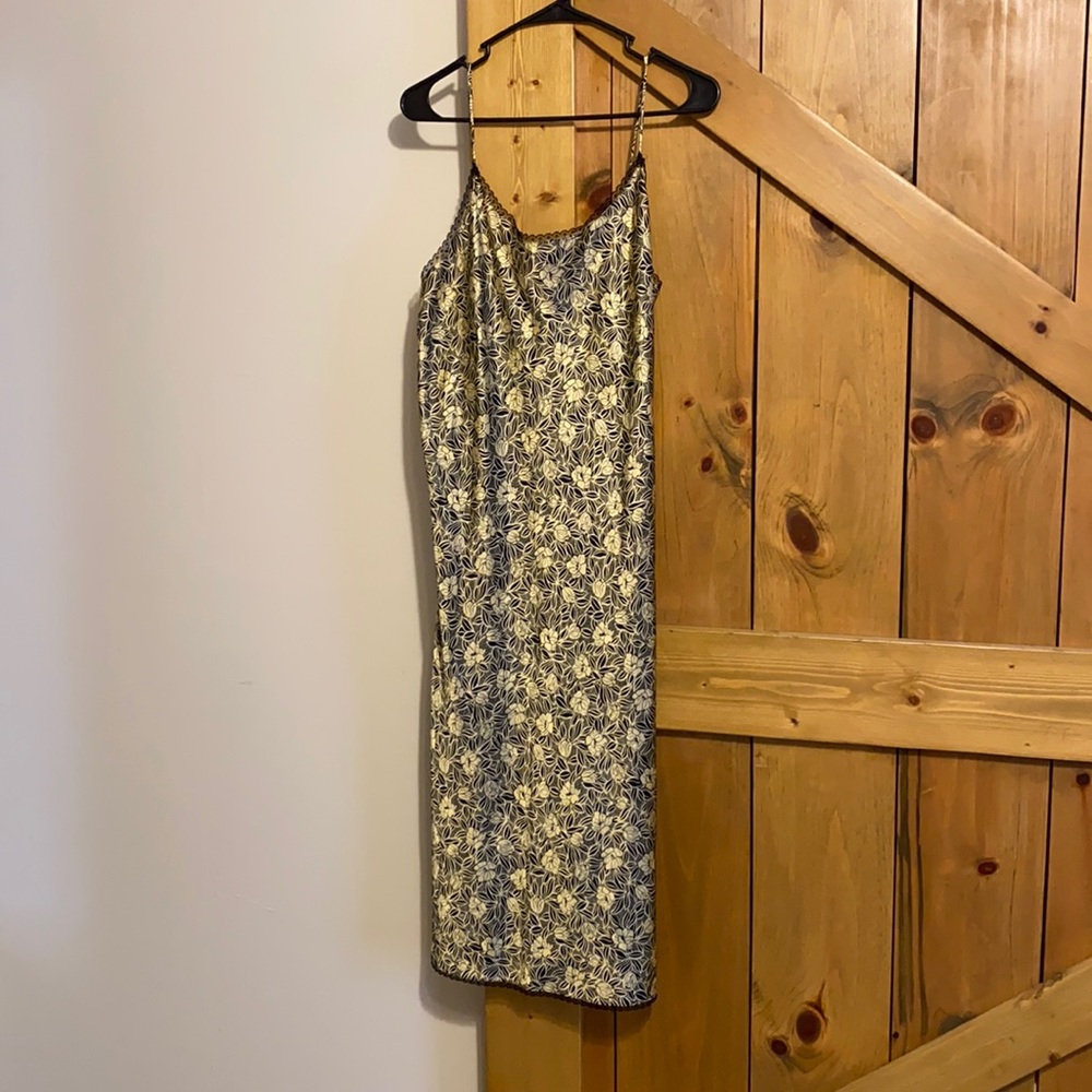 Black & Gold Silky Midi Slip Dress
